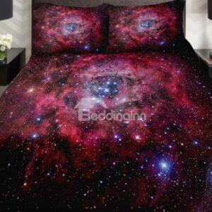 Charming Red Nebula with Shining Star Print 4-Piece Duvet Cover Sets