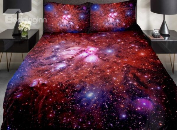 Splendid Red Galaxy Print 4-Piece Duvet Cover Sets