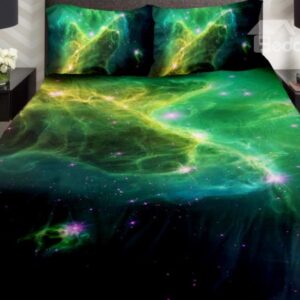 Green Nebula and Shining Star Print 4-Piece Duvet Cover Sets