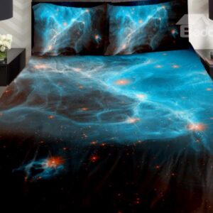 Blue Nebula and Orange Color Star Print 4-Piece Duvet Cover Sets