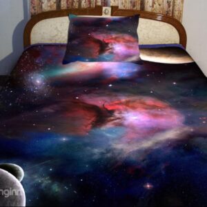 Red Nebula with Dark Blue Background Print 4-Piece Duvet Cover Sets