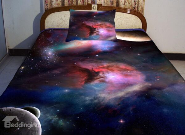 Red Nebula with Dark Blue Background Print 4-Piece Duvet Cover Sets