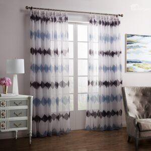 New Style Blue Brown Diamond Printing Custom Sheer Curtain