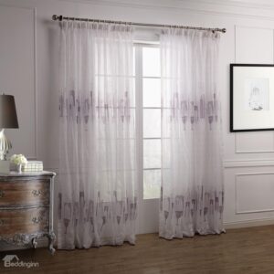 Fantastic Elegant Purple Vase Floral Printing Custom Sheer Curtain