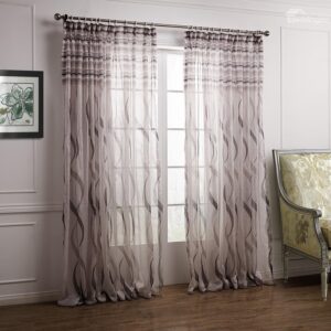 Stylish Pretty Coffee Ribbon Pattern Custom Sheer Curtain