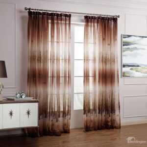 Fantastic Brown Leaves And Forest Printing Custom Sheer Curtain