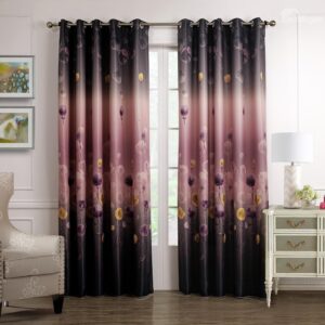 Graceful Sparking Deep Purple Dandelion Printing Custom Curtain