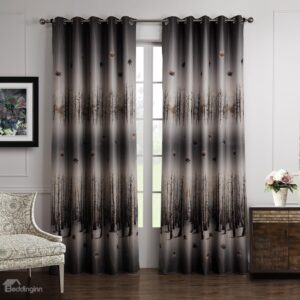 Modern Home Fashion Trees and Leaves Print Blackout Curtain