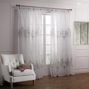 Wonderful Gorgeous Gray Vase Floral Printing Custom Sheer Curtain