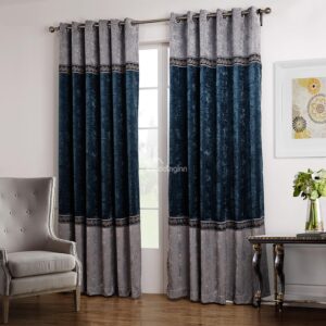 Fancy Blue Decorative Border Design Custom Made Curtain