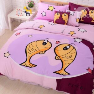 Cartoon Pisces and Star Print 4-Piece Cotton Duvet Cover Sets