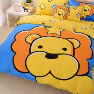 Yellow Cartoon Lion Print 4-Piece Cotton Duvet Cover Sets