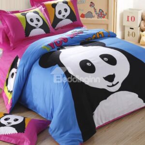 Novel Luminous Baby Panda Print 4-Piece Cotton Duvet Cover Sets