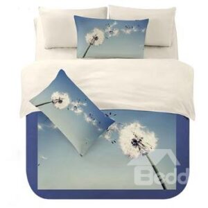 Romantic Dreamlike Blue Dandelion Printing 4-Piece Polyester Duvet Cover Sets