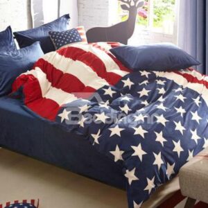 Cozy Fashion Stars Flag Pattern 4-Piece Polyester Duvet Cover Sets