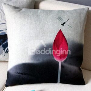 Creative Classic Lotus and Dragonfly Pattern Throw Pillow