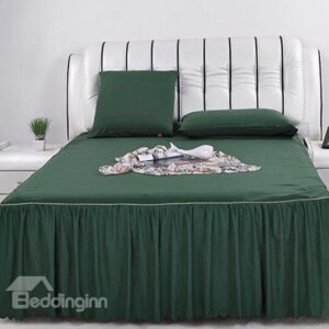 Super Cool Pure Army Green and Lace Border Pattern Bed Skirt