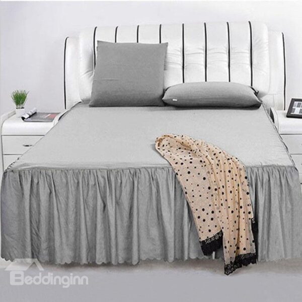 New Style Pure Gray Lace Border Pattern Bed Skirt