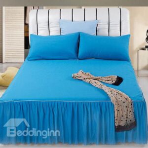Cozy and Comfortable Solid Mazarine Lace Border Bed Skirt