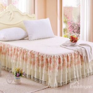 Pastoral Style Little Flowers and Lace Border Cinderella Pattern Bed Skirt