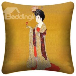 High Quality Palace Lady Carrying Flowers Pattern Throw Pillow
