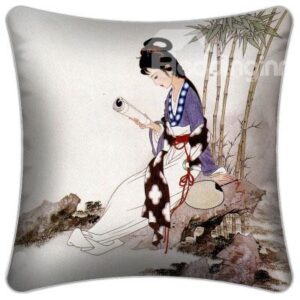 New Style Ancient Lady Reading a Book Pattern Throw Pillow