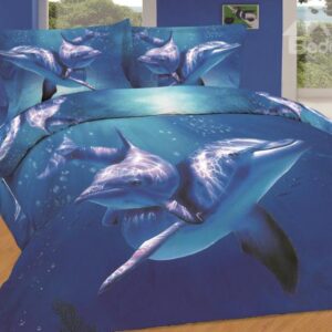 Amazing Dolphin Swimming in Sea Print 4-Piece Cotton Duvet Cover Sets