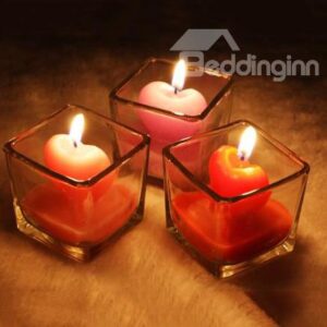 Fantastic One Piece Square Glass and Heart Candles Sets