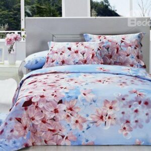 Boundless Huge Peach Blossom Print 4-Piece Cotton Duvet Cover Sets