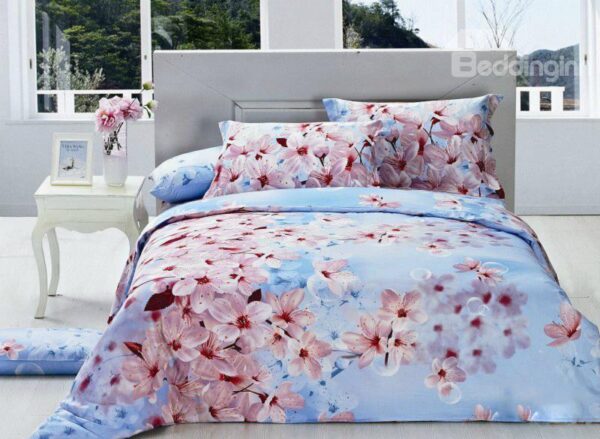 Boundless Huge Peach Blossom Print 4-Piece Cotton Duvet Cover Sets