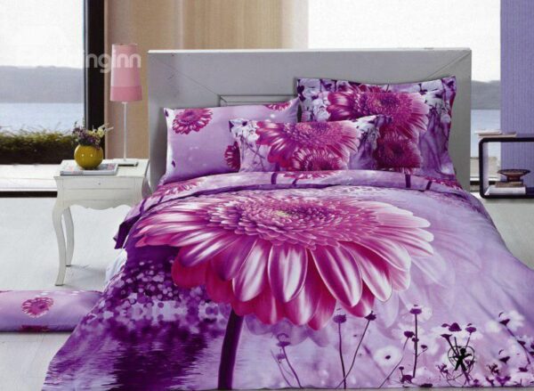 Wonderful Blooming Flower Print 4-Piece Cotton Duvet Cover Sets