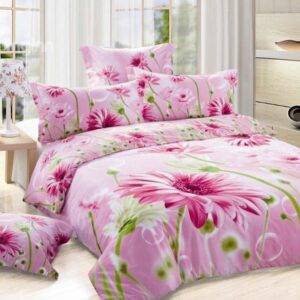 Delicate Pink Blooming Flower Print 4-Piece Cotton Duvet Cover Sets