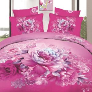 Pink Peony Print 4-Piece Cotton Duvet Cover Sets