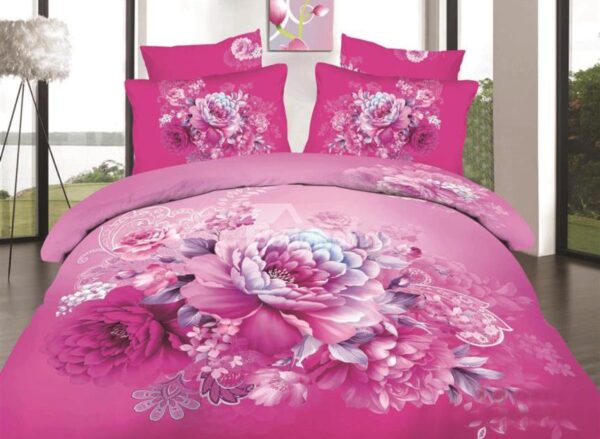 Pink Peony Print 4-Piece Cotton Duvet Cover Sets