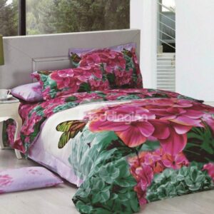 Stunning Butterfly and Flower Print 4-Piece Cotton Duvet Cover Sets