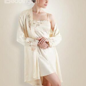 Super Elegant Sweet Beige Floral Design Loungewear