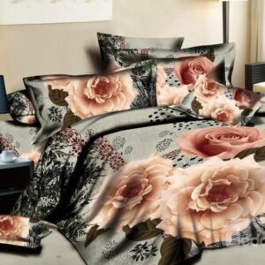 Noble Flower with Black Background Print 4-Piece Cotton Duvet Cover Sets
