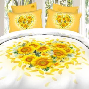 Heart Shape Sunflower Print 4-Piece Cotton Duvet Cover Sets