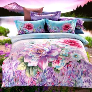 Exquisite Purple Flower Print 4-Piece Cotton Duvet Cover Sets