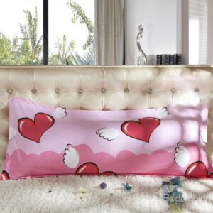 Fancy Pink Heart and Wing Pattern Bed Pillowcase for a Couple