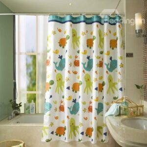 Lovely Cartoon Fishes Tortoise Printing Shower Curtain