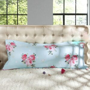 Fancy Red Rose Pattern Green Bed Pillowcase for a Couple