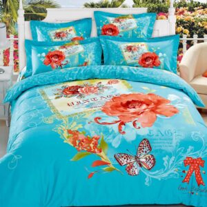Amazing Flower and Butterfly Oil Painting 4-Piece Duvet Cover Sets