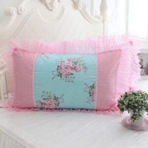 Fresh Pink Flower Checks and Border Bed Pillowcase