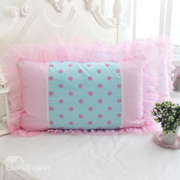 Warm Pink Dots Fold Border Bed Pillowcase