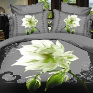 Elegant Night Blooms Flower Print 4-Piece Polyester Duvet Cover Sets