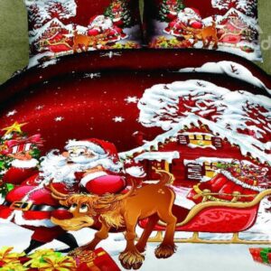 Santa and the Reindeer Print 4-Piece Cotton Christmas Gift Duvet Cover Sets
