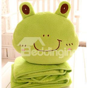 Super Cute Green Frog Shape Bed Pillow and Soft Blanket