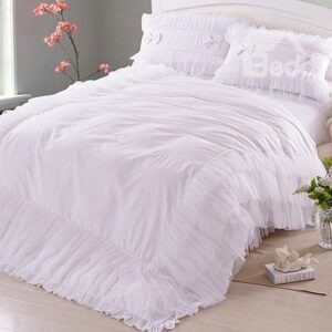 High Quality Pure White 100% Cotton 4-Piece Lace Duvet Cover Sets