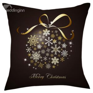 Christmas Gift Golden Bowknot White Snowflake Throw Pillow